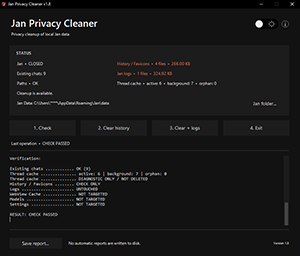Jan Privacy Cleaner dark interface