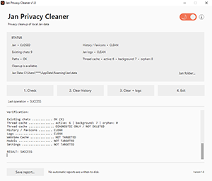 Jan Privacy Cleaner light interface